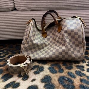 Louis Vuitton Checkered Satchel in Brown and Cream